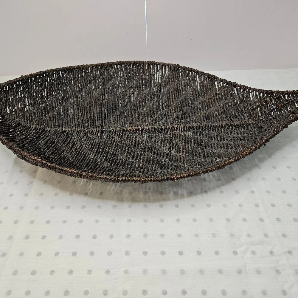 Modernist Woven‎ Wicker Leaf Shaped Decorative Bowl